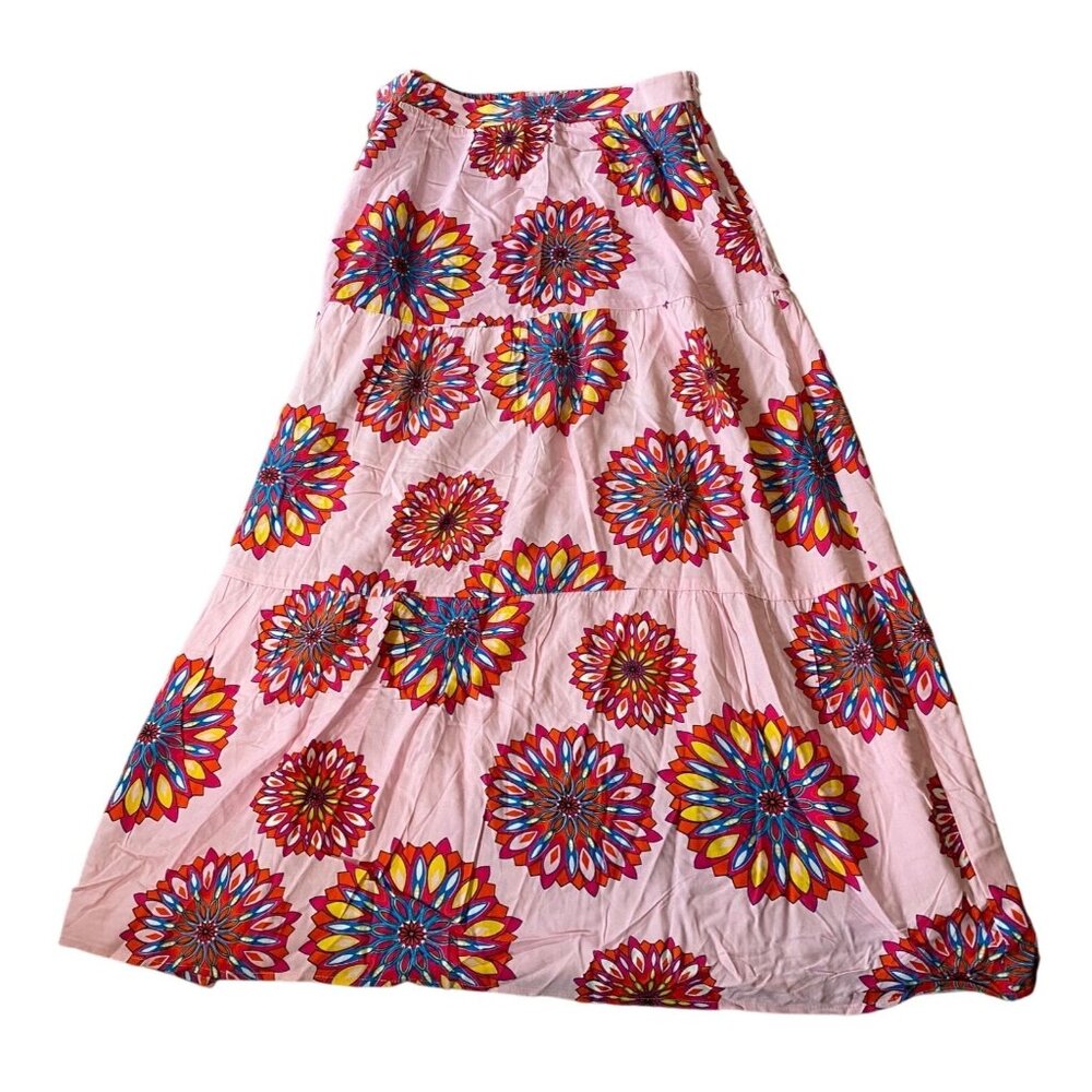 Gibsonlook Floral Pink Tiered Maxi Skirt  Medium